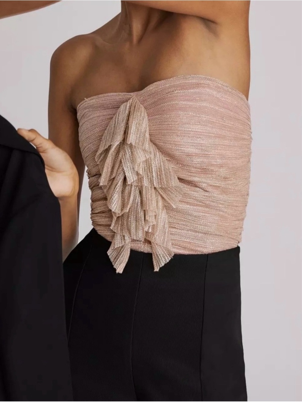 ANTHROPOLOGIE Maeve Top Women XS Ruffled Metallic Tube Pink Rose Sexy Club Wear